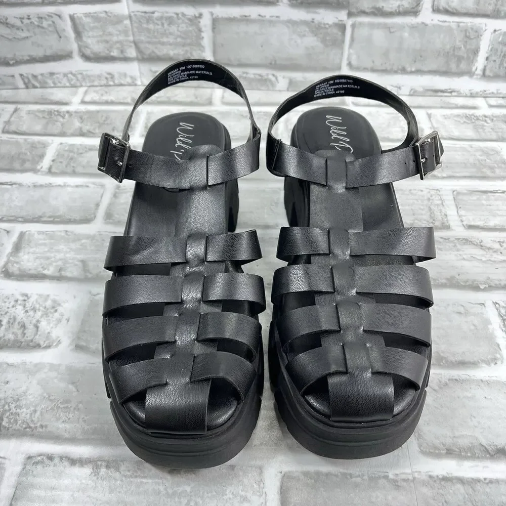 Wild Pair Women’s 10 Heraa Adjustable Black Fisherman Platform Lug Sole Sandals